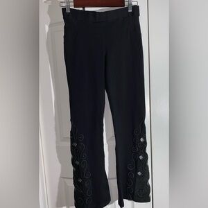 BRAZIL ROXX black Flare Leggings Stretch Pants M Bootcut Leather Inlay Stud AA15